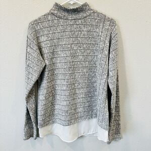 Simply Vera Vera Wang Women's Grey Striped Mock Neck Layered Sweater - Chic